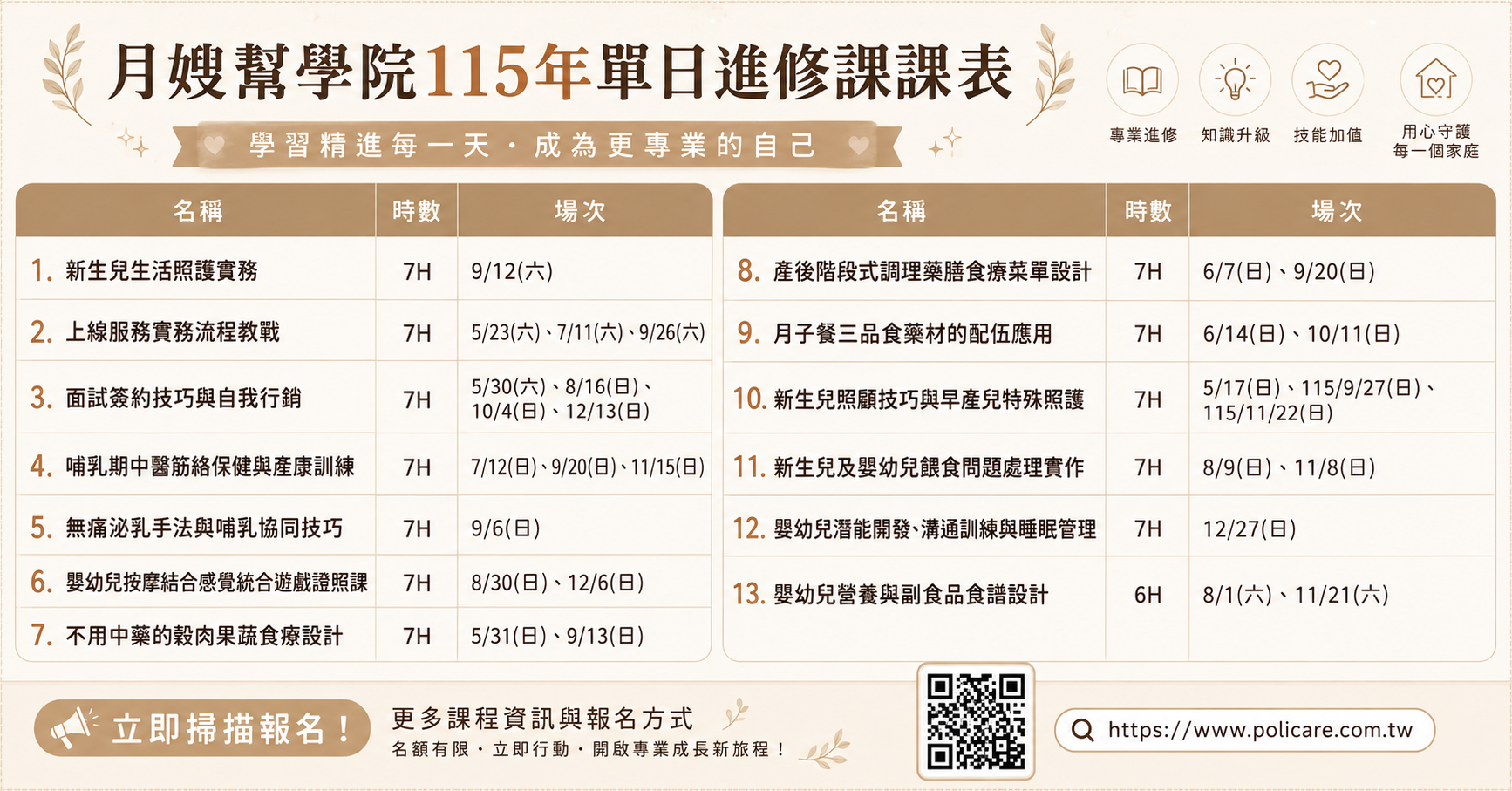 單日進修課課表